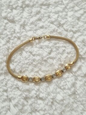 Vintage Gold Vermeil Citrine & Diamond Mesh Bracelet